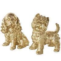 Gold Sitting & Standing Dogs Polystone Sculpture Set