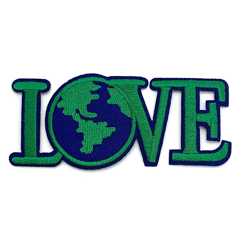 Gwen Studios Iron-On 4" Green & Blue Earth Design LOVE Patch