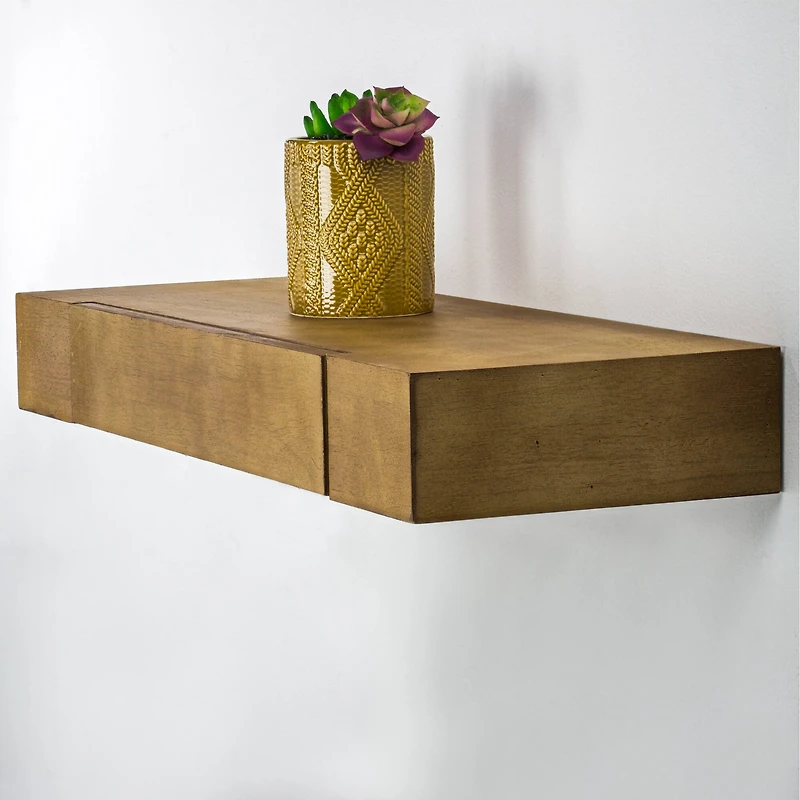 24" Brown Floating Wall Shelf With Drawer