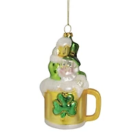 5" Luck of the Irish Leprechaun and Gold Beer Mug Glass Ornament