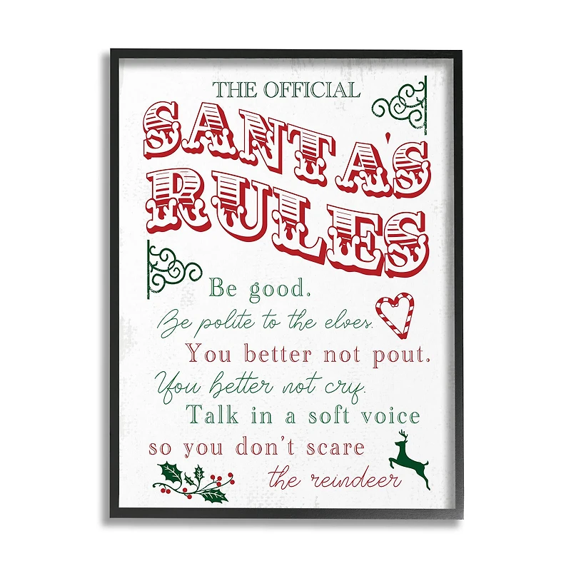Stupell Industries Official Santa's Rules Christmas List Framed Giclee Art