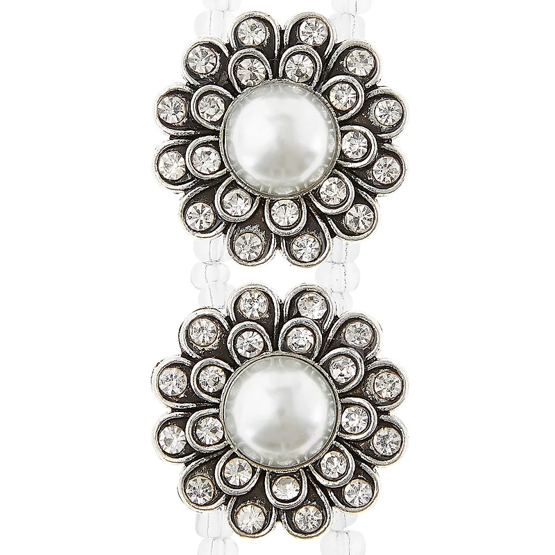 12 Packs: 4 ct. (48 total) Silver Faux Pearl Flower Sliders, 25mm by Bead Landing™