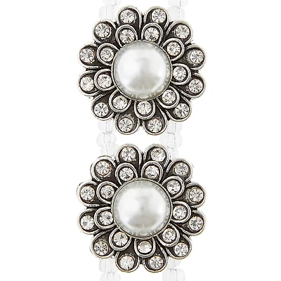 12 Packs: 4 ct. (48 total) Silver Faux Pearl Flower Sliders, 25mm by Bead Landing™