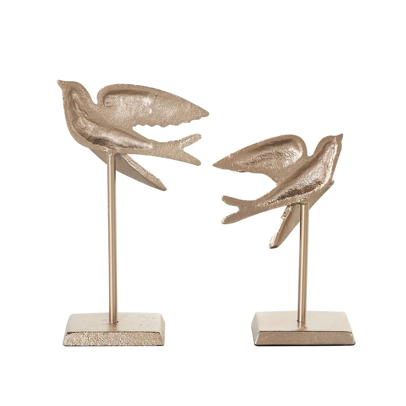 Gold Metal Bird Metallic Sculpture Set