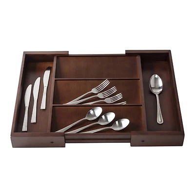 17'' Walnut Expandable Kitchen Drawer Organizer Tray