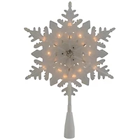 10" Lighted White Frosted Stacked Snowflake Christmas Tree Topper, Clear Lights