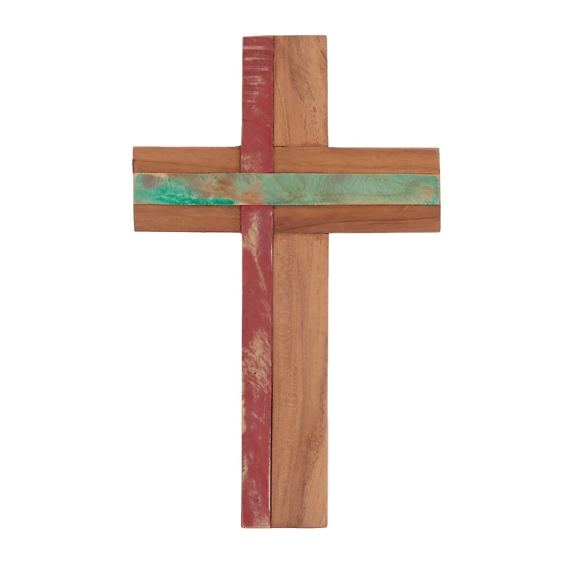 Brown Wood Rustic Cross Sculpture, 18" x 10" x 4"