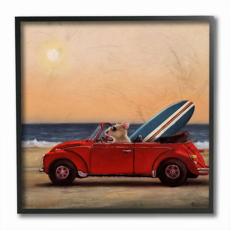 Stupell Industries Mouse Beach Cruise Surf and Sand Car,12" x 12"