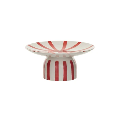 Hello Honey® 6" Hand-Painted Red & Cream Stripes Stoneware Pedestal