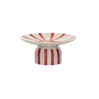 Hello Honey® 6" Hand-Painted Red & Cream Stripes Stoneware Pedestal
