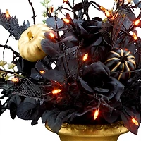 16" Chic Eek Black LED Halloween Centerpiece in Gold Urn