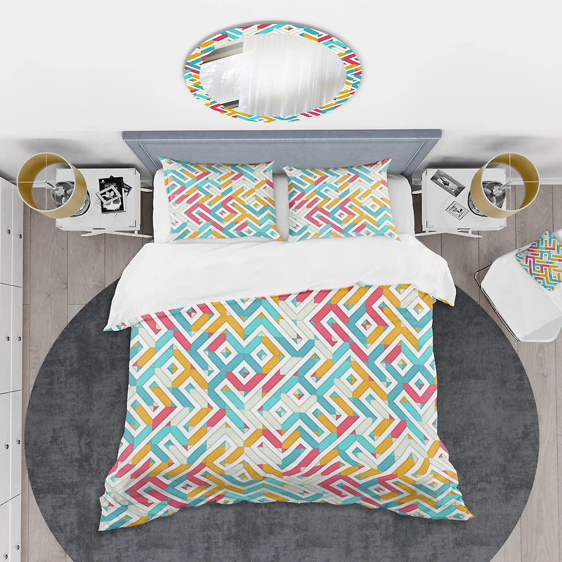 Designart 'Abstract Retro Geometry I' Mid-Century Duvet Cover Set