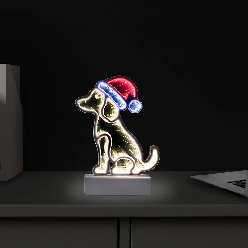 LED 3D Christmas Dog with Santa Hat Infinity Mirror - 8"