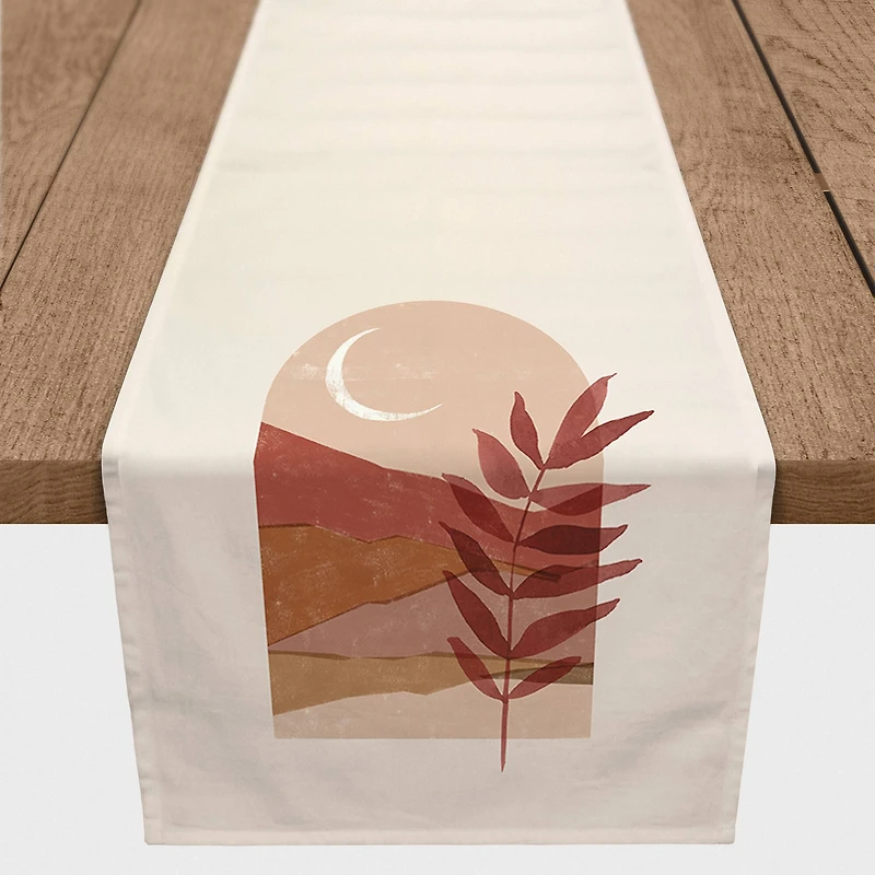 Warm Crescent Moon in Window View Cotton Twill Table Runner