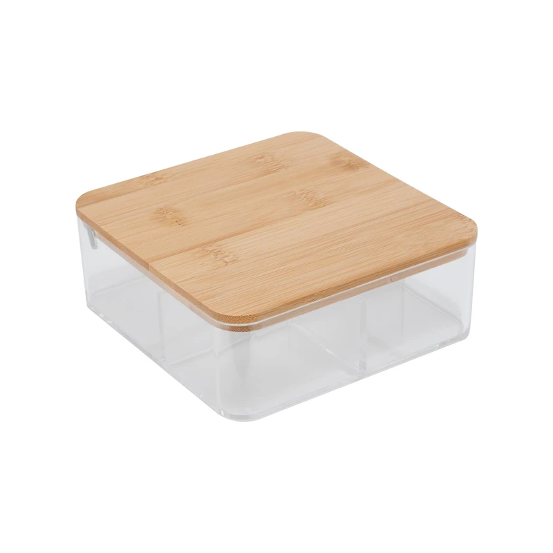 Simplify Bamboo Lid & Mirror Clear 3 Compartment Organizer