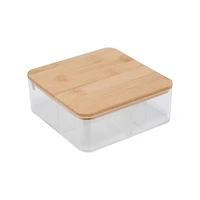 Simplify Bamboo Lid & Mirror Clear 3 Compartment Organizer