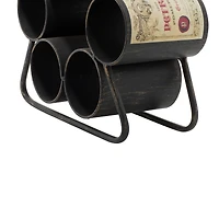 14" Black Metal Industrial Wine Holder Rack