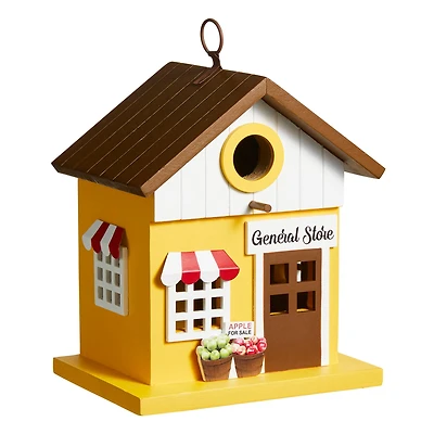 Glitzhome® 9.5" Modern Yellow Wood General Store Birdhouse