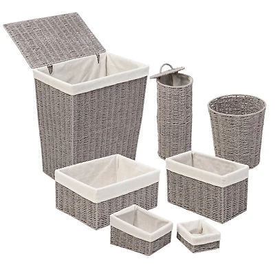 Honey Can Do Gray 7 Piece Twisted Paper Rope Woven Bathroom Storage Basket Set
