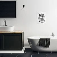 Stupell Industries Wash Your Hands and Worries Bathroom Phrase Clean Canvas Wall Art