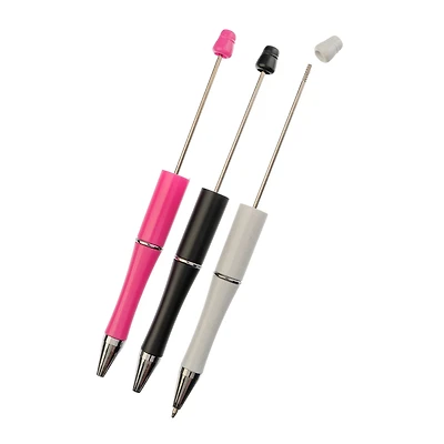 John Bead Super Cute Fuchsia, Black & White 3-Piece Beadable Pen Kit