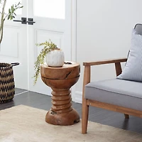 20" Brown Teak Wood Rustic Stool