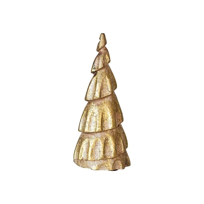 Hello Honey® 8.25" Carved Mango Wood Tree with Rubbed Gold Foil Finish