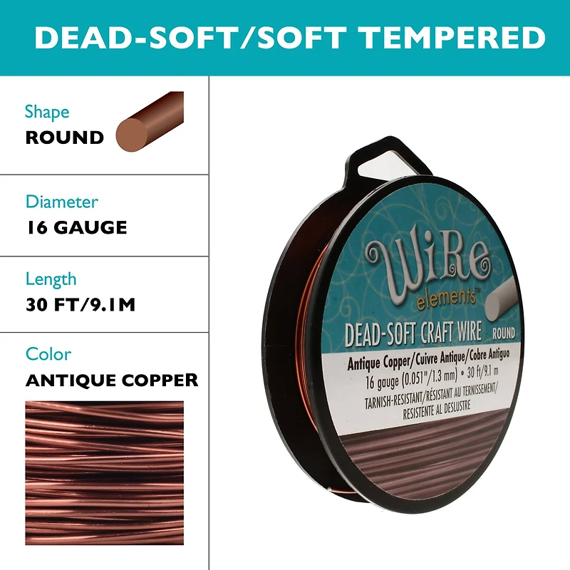 The Beadsmith® Wire Elements™ 16 Gauge Antique Copper Tarnish Resistant Soft Temper Wire, 30ft.
