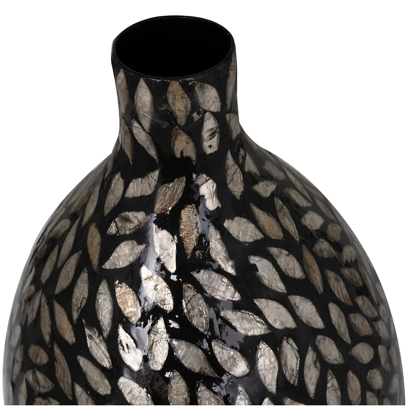 22" Black Mother of Pearl Handmade Mosaic Floral Inspired Vase
