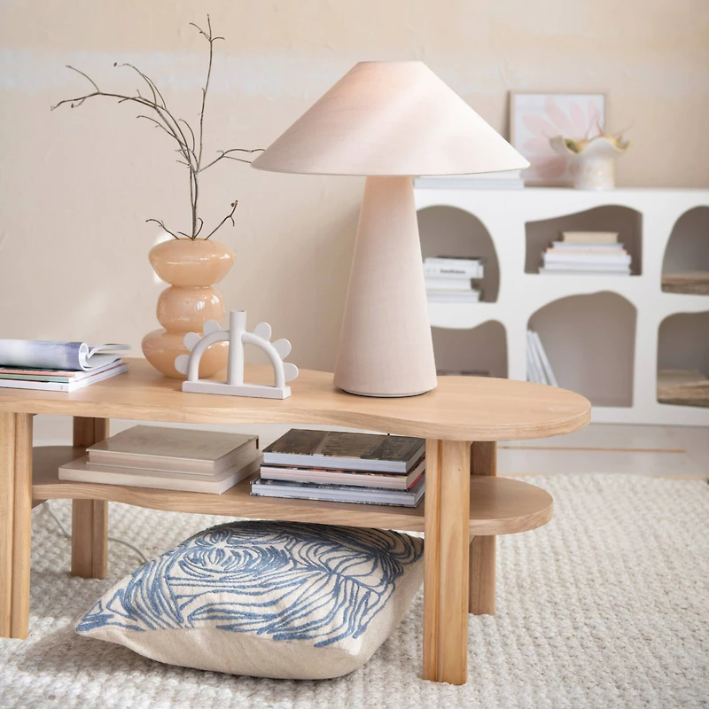 Hello Honey® 20" x 20" Natural & Blue Azure Lines Embroidered Cotton Pillow