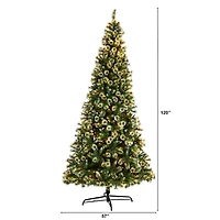 10ft. Pre-Lit Frosted Swiss Pine Artificial Christmas Tree with Berries, Clear LED Lights