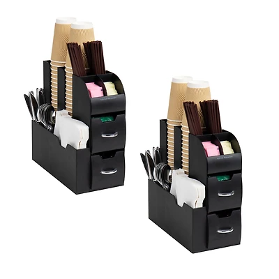 Mind Reader Anchor Collection 11-Compartment Black Coffee Cup and Condiment Dispenser, 2ct.