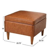 Hello Honey® Cognac Vegan Leather Ottoman with Storage
