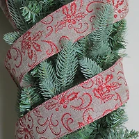 Red and Beige Christmas Wired Craft Ribbon 2.5" x 10 Yards