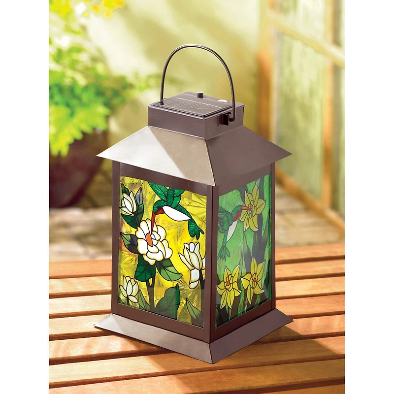 11.75" Solar-Powered Floral Lantern