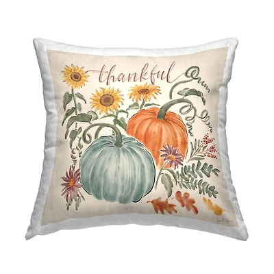 Stupell Industries Thankful Calligraphy Festive Pumpkins Throw Pillow