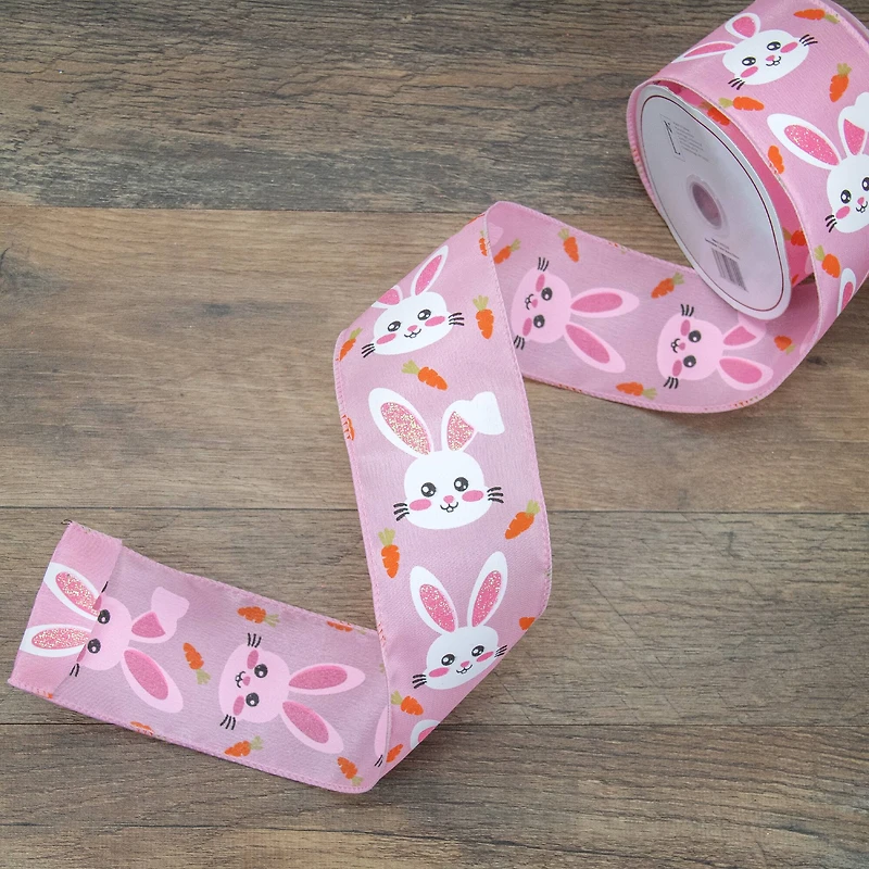 2.5" x 10yd. Easter Bunny Design Wired Spring Craft Ribbon