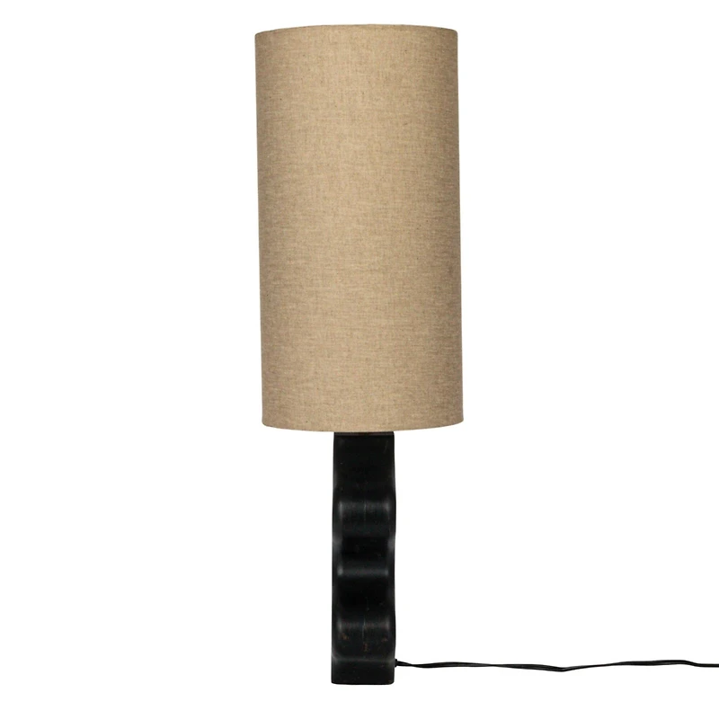 Hello Honey® 2ft. Black & Natural Mango Wood Abstract Shaped Table Lamp with Cotton Shade & Inline Switch