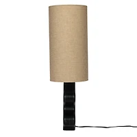 Hello Honey® 2ft. Black & Natural Mango Wood Abstract Shaped Table Lamp with Cotton Shade & Inline Switch