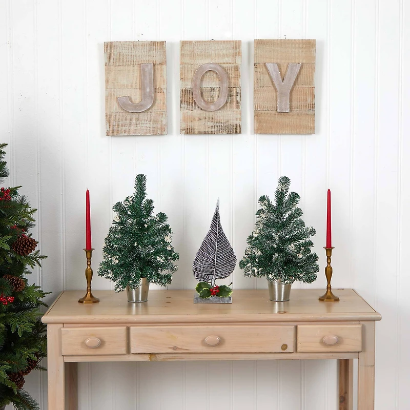 2 Pack 18" Unlit Snowy Mini Pine Artificial Christmas Trees with Tin Planters