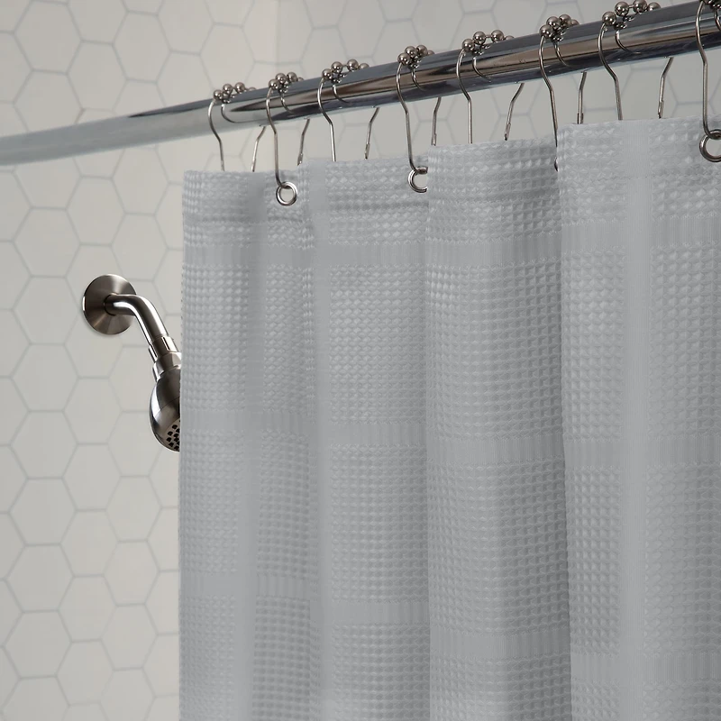 Elle Décor Gray Jacquard Solid Weave Shower Curtain