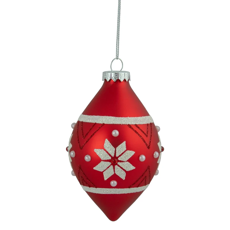 5" Glittered Red & White Snowflake Glass Finial Christmas Ornament