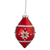 5" Glittered Red & White Snowflake Glass Finial Christmas Ornament
