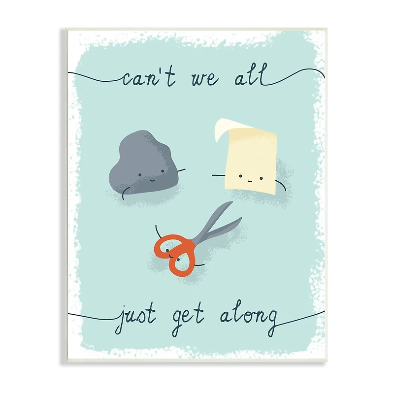 Stupell Industries Rock Paper Scissors Playful Illustration All Get Along Wall Plaque