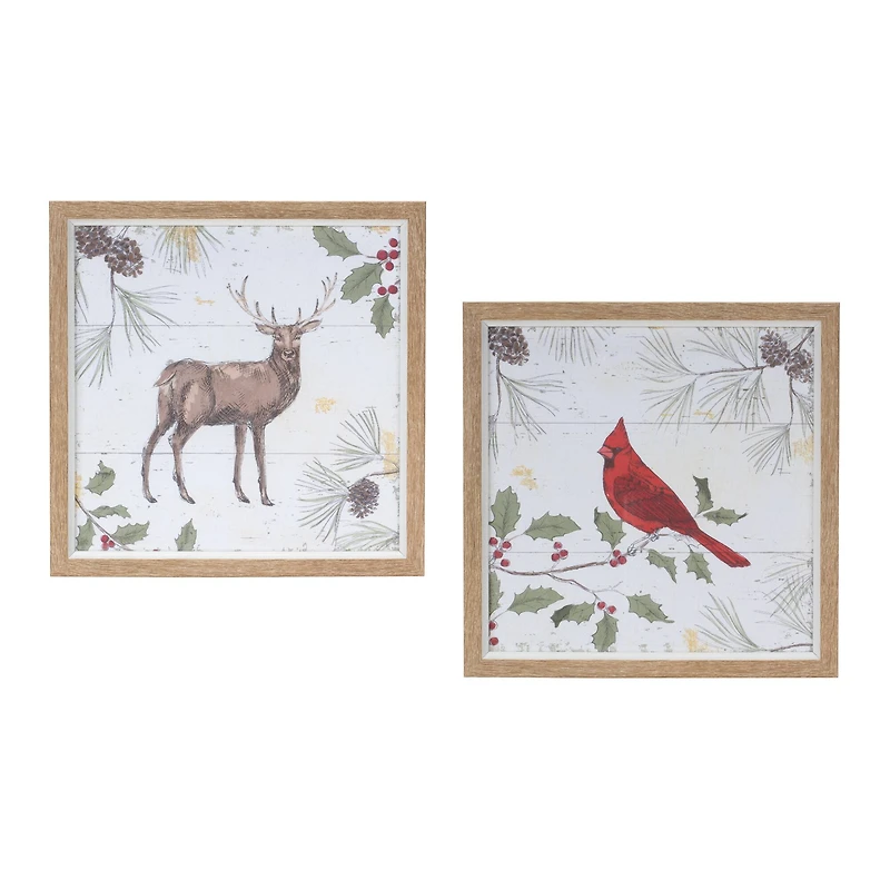 Framed Deer & Cardinal Bird Wall Art Set