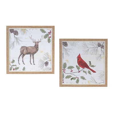 Framed Deer & Cardinal Bird Wall Art Set