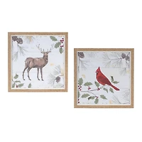 Framed Deer & Cardinal Bird Wall Art Set