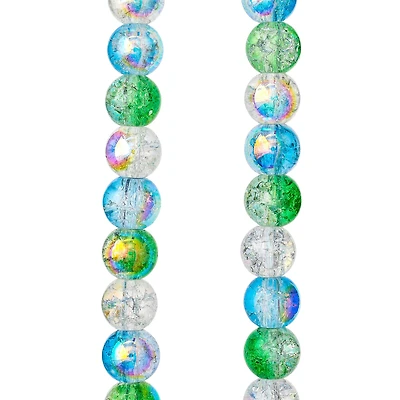 12 Pack: Blue & Green Crackled Glass Round Beads, 8mm by Bead Landing™