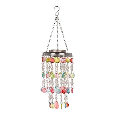 Glitzhome® 18.75" Solar Lighted Hanging Décor with Multicolored Acrylic Jewel Beads