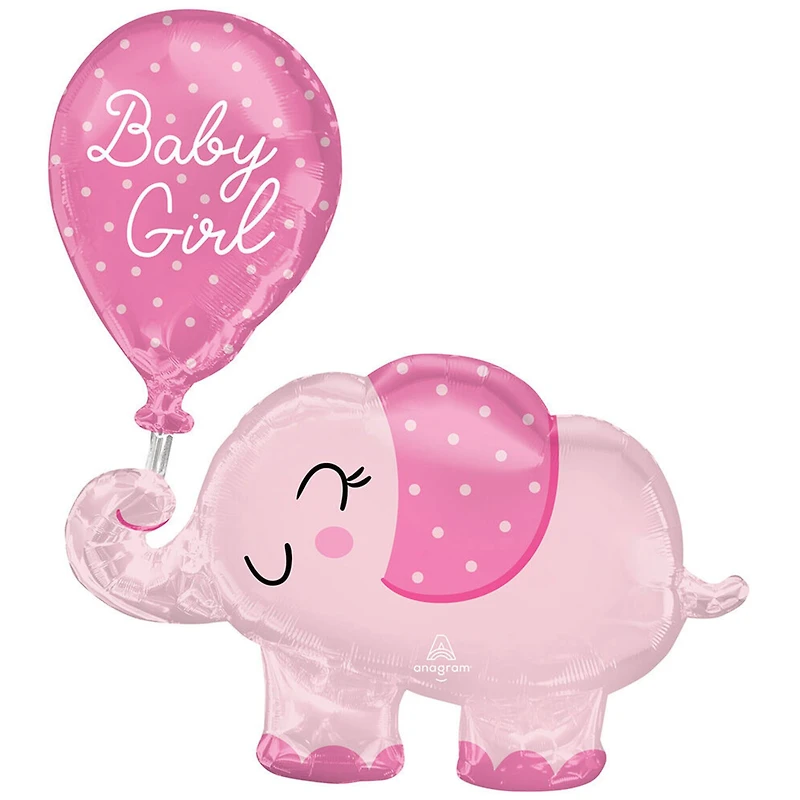 SuperShape™ 31" Pink Baby Girl Elephant Foil Balloon